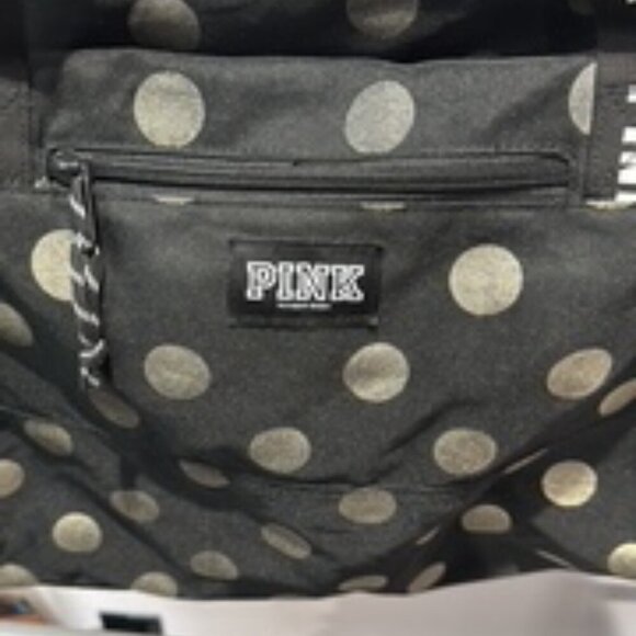 Victoria's Secret PINK Duffle Bag Secure Zip Closure Lightweight Black/Gold OS‎ - Picture 6 of 8